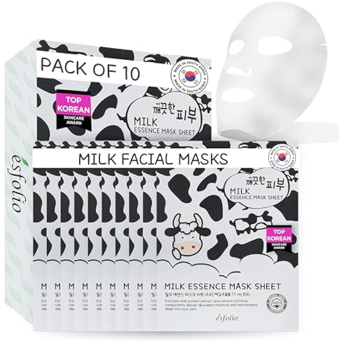 esfolio PURE SKIN ESSENCE FULL FACIAL MASK SHEET ELASTICITY HYDRATION ANTI-AGING MILK (PACK OF 10) - Image 1